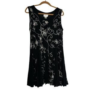 Vtg Angel Pastel Rainbow Embroidered Butterfly Flower Black Knee Length Dress